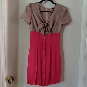 Peppermint coral/taupe dress with tie